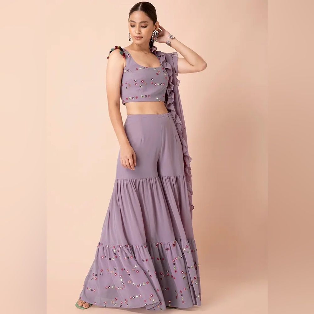 Payal Singhal for Indya Lavender Mirror Tiered Sharara Set